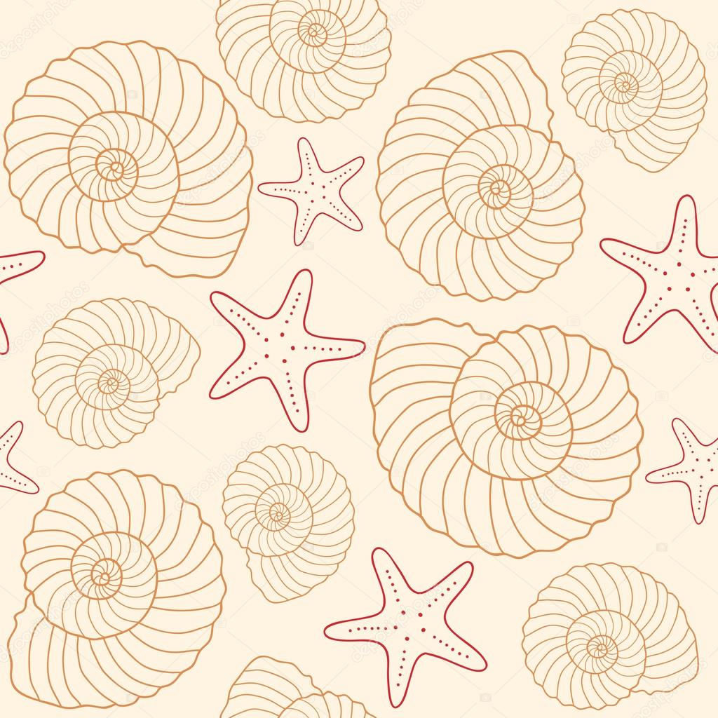 Seashells and star fishes pattern