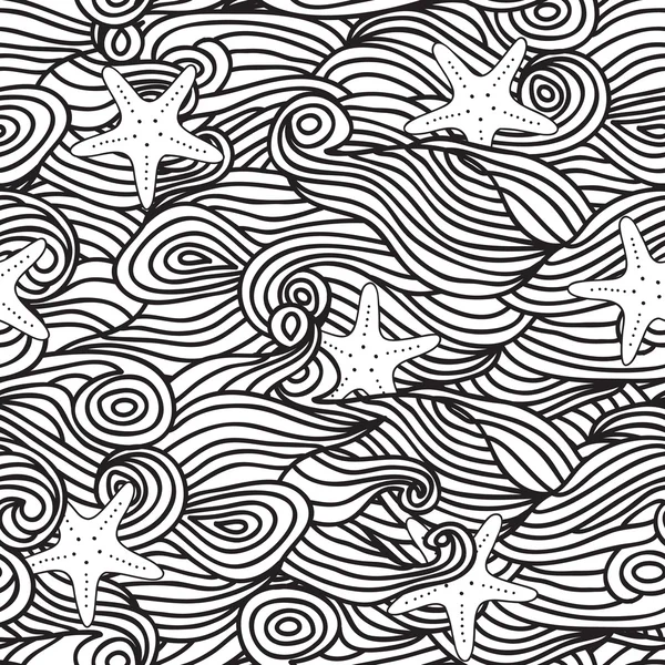 Modèle de vagues sans couture avec des étoiles de mer — Image vectorielle