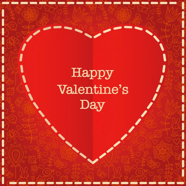 Coeur rouge Valentines carte de jour avec fond floral — Image vectorielle