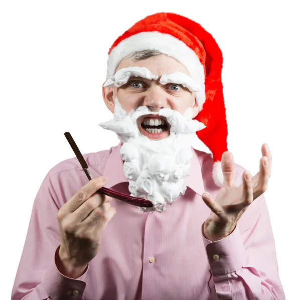 Wütender Weihnachtsmann mit Rasiermesser — Stockfoto