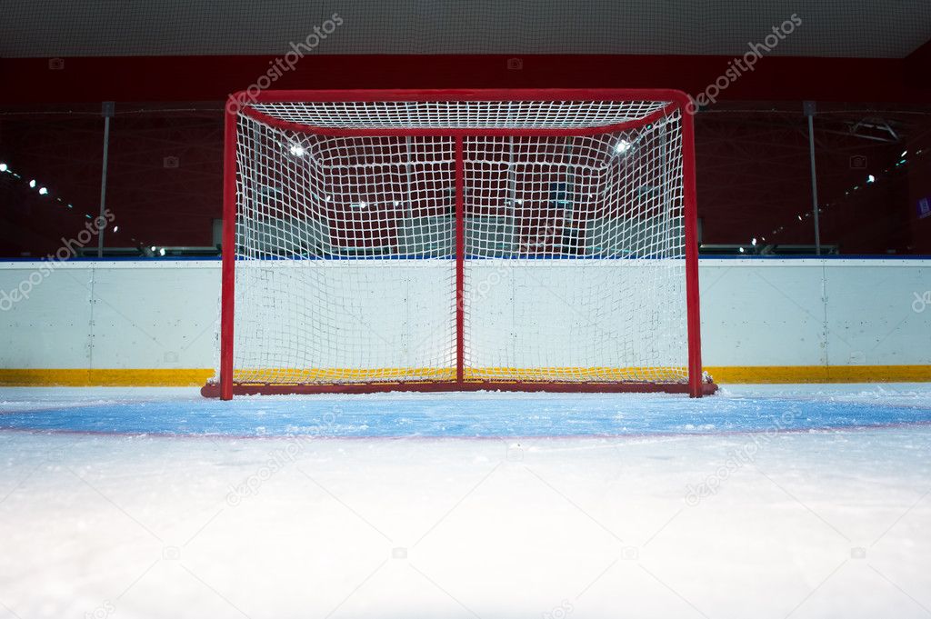 Hockey goal on ice rink