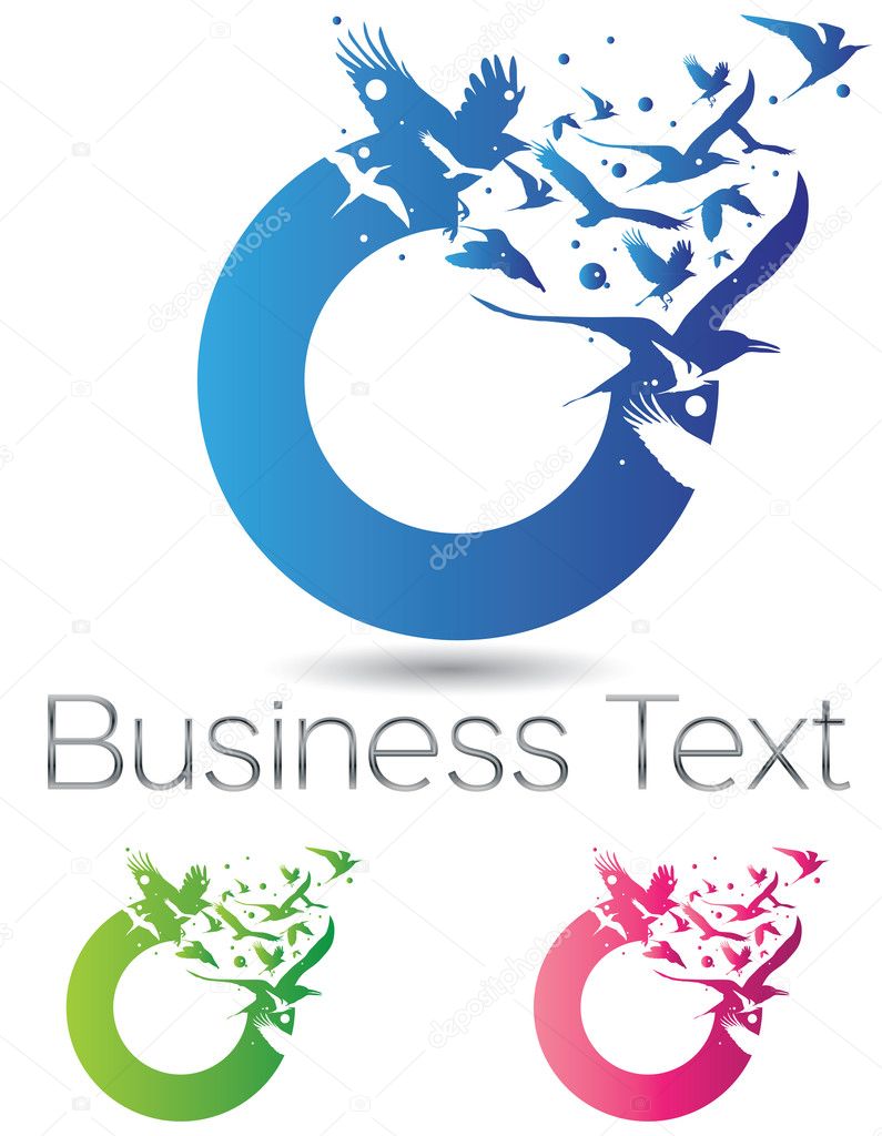 Conceptual corporate identity design elements with flying birds out of a circle