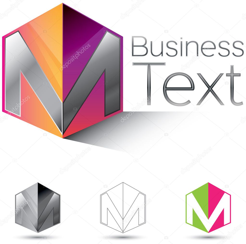 Attractive corporate identity design element with the letter M in glossy 3d box
