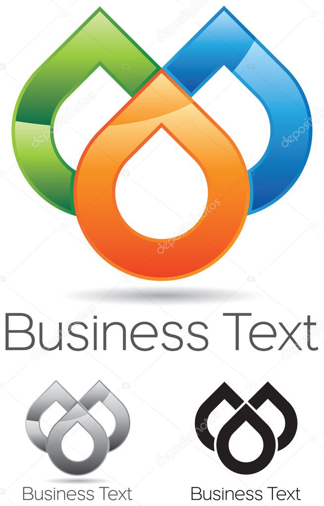 Abstract icon with colorful and glossy water drops including black and grayscale versions