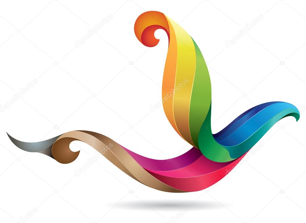 Beautifully stylized colordul and 3D looking flying bird illustration, icon or emblem