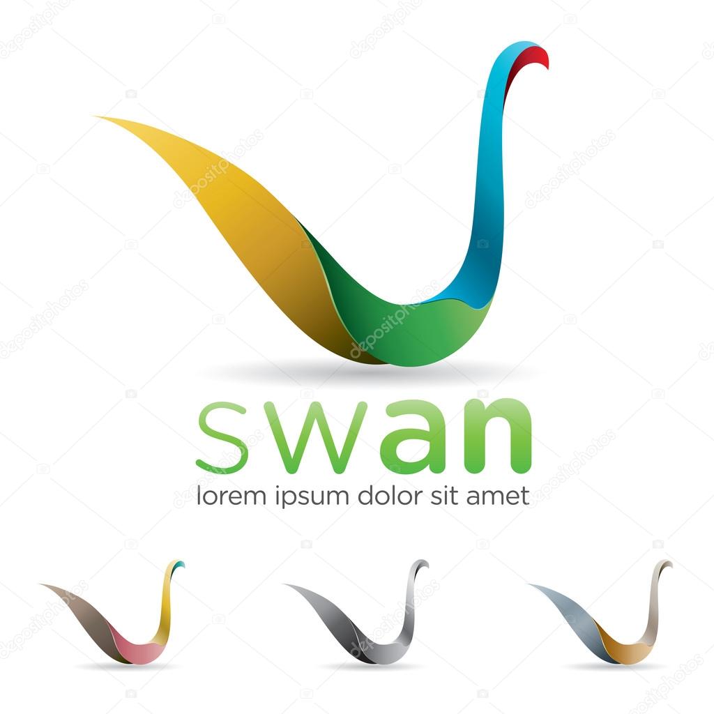 Elegant and colorful swan icon design with three other color versions