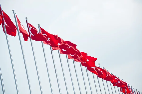 Turkish flags in a row — Stock Photo, Image