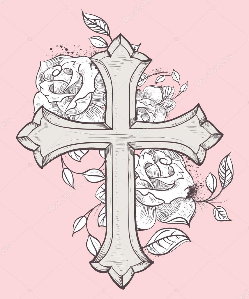 Dessin croix avec fleur