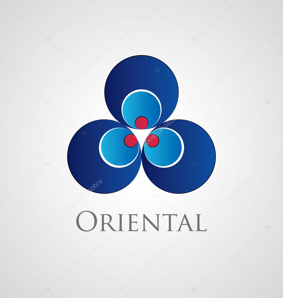 Oriental icon with three blue and red circle sets