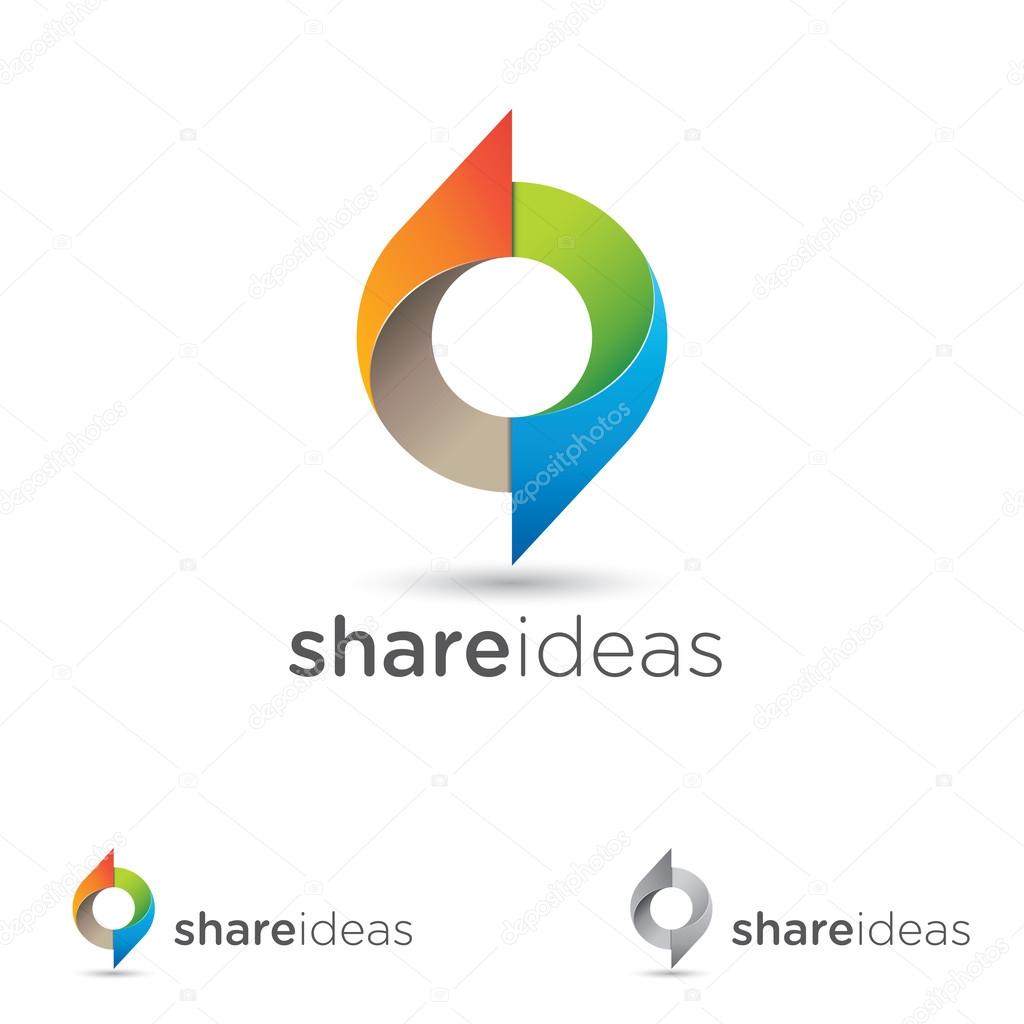 Abstract icon design with colorful ribbon shapes building an asymmetric circle of speech bubbles