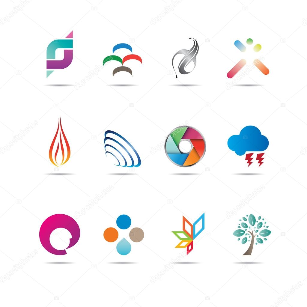 Collection of twelve creative and abstract icon designs