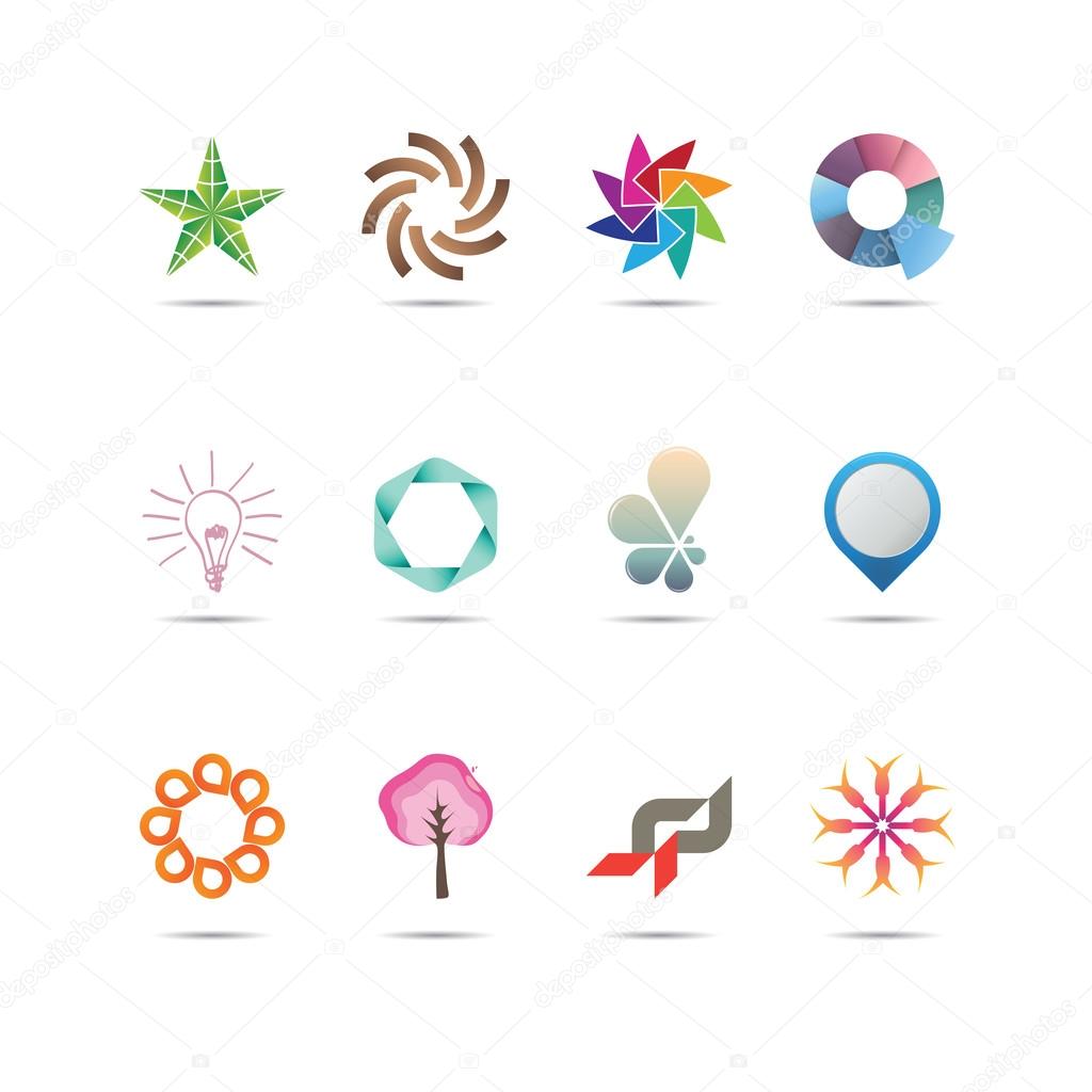 Collection of twelve creative and abstract icon designs