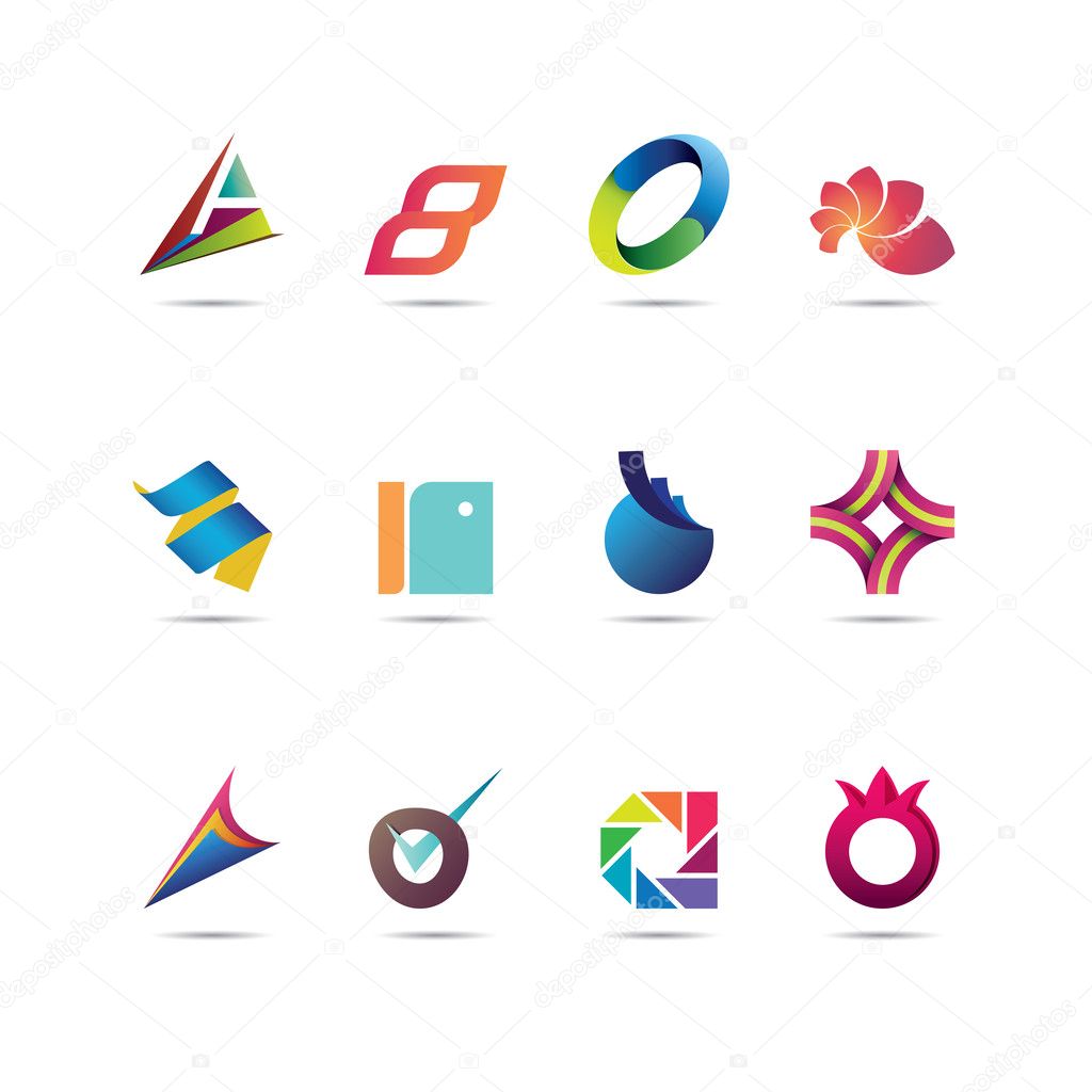 Collection of twelve creative and abstract icon designs