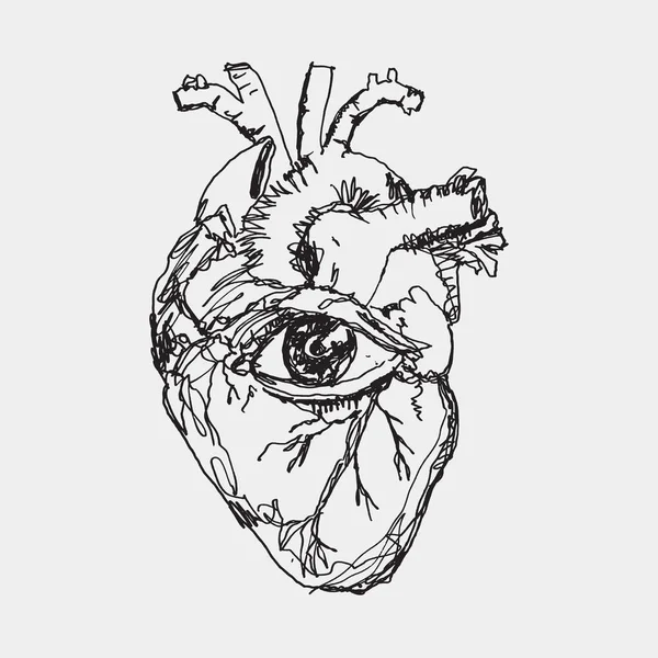 Umělecké Ručně Kreslené Náčrtkové Oko Srdci Koncepční Vektorová Ilustrace — Stockový vektor