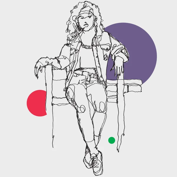Ilustración Dibujo Mano Libre Vectorial Una Mujer Pelo Estilo Sentada — Vector de stock