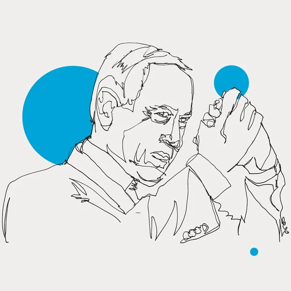 Dibujo Mano Alzada Benjamin Netanyahu Noveno Primer Ministro Israel — Vector de stock