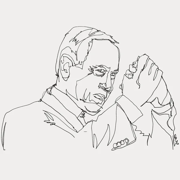 Desenho Esboço Linha Única Mão Livre Benjamin Netanyahu Nono Primeiro — Vetor de Stock