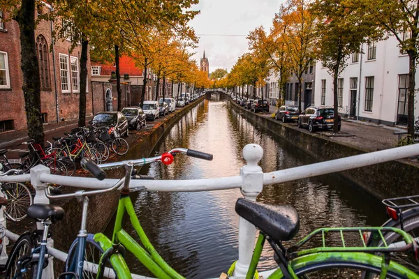 Delft Нідерланди Octorber 2021 Street View Scene Canals Delft Pretty — стокове фото