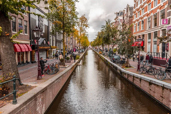 Amsterdam Paesi Bassi Ottobre 2021 Edifici Persone Nel Quartiere Luci — Foto Stock