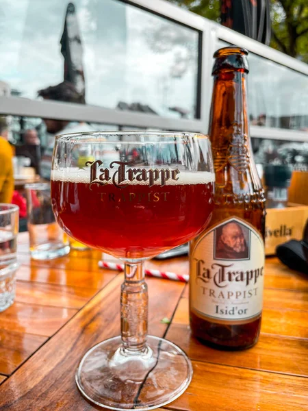 Maastricht Holland October 2021 Glass Trappe Trapist Beer Table Koningshoeven — Stock Photo, Image