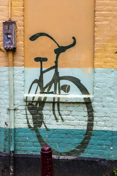 Amsterdam Netherlands October 2021 Mural Art Bike Stencil Brick Wall — Stock Photo, Image