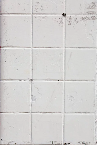 Fragment White Painted Ceramic Tiled Wall Close Texture Background — Stock Photo, Image