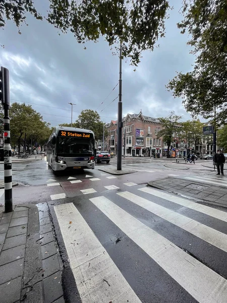 Rotterdam October 2021 Public Bus Downtown Rotterdam Rotterdam Second Largest — Stock Photo, Image