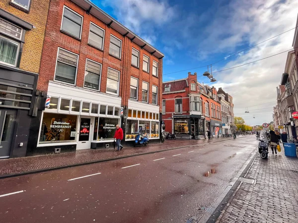 荷兰莱顿 2021年10月6日 荷兰南荷兰省莱顿市的街道景观和通用建筑 — 图库照片