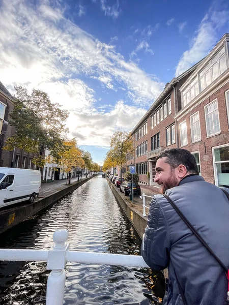 Leiden Holanda Outubro 2021 Vista Rua Belos Canais Leiden Uma — Fotografia de Stock