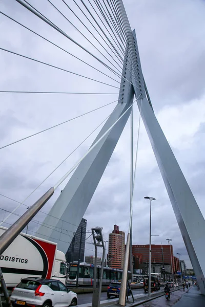 Rotterdam Netherlands October 2021 Erasmus Bridge Maas Meuse River Rotterdam — Stock Photo, Image