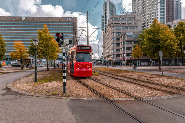 Haag Nederländerna Oktober 2021 Lätt Spårvagn Gatorna Haag Stad Nederländernas — Stockfoto