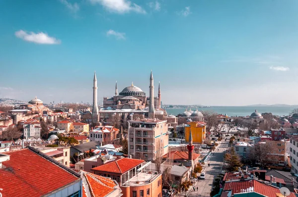 Istanbul Turkey February 2012 Aerial View Hagia Sophia Snow Sunny — Stock Photo, Image