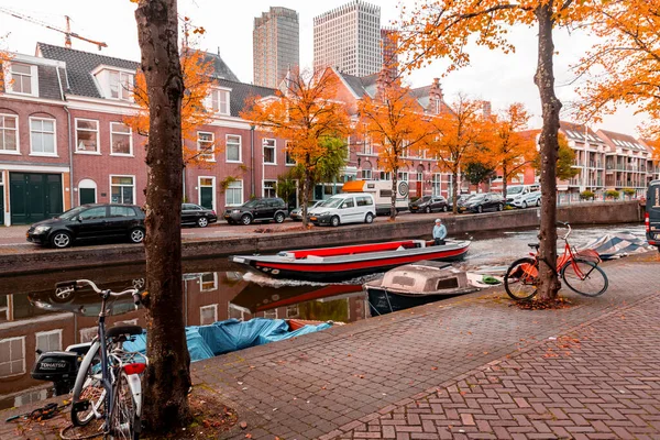 Haga Holandia Października 2021 Widok Ulicę Piękne Kanały Hadze Den — Zdjęcie stockowe