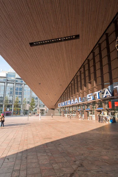 Роттердам Нідерланди Жовтня 2021 Зовнішня Панорама Центрального Вокзалу Роттердама Головного — стокове фото