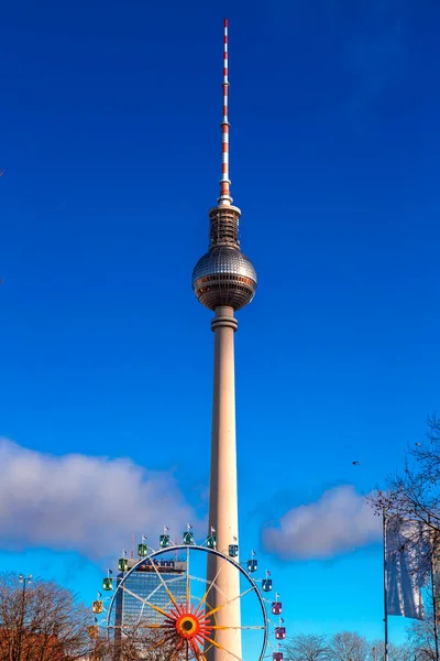 Berlijn Duitsland December 2021 Berlijn Televisie Toren Berliner Fernsehturm Nachts — Stockfoto