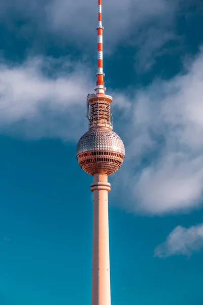 Wieża Telewizyjna Berlin Lub Berliner Fernsehturm Nocy Kultowa Konstrukcja Wysokości — Zdjęcie stockowe
