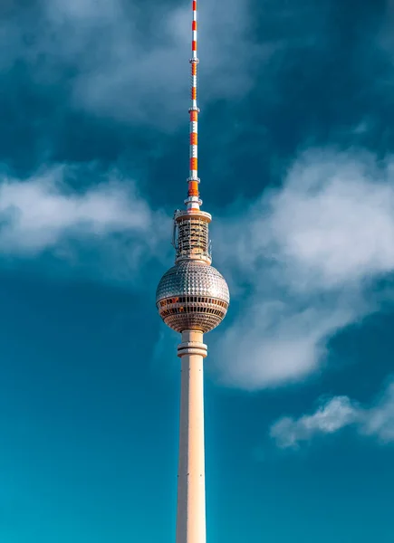 Wieża Telewizyjna Berlin Lub Berliner Fernsehturm Nocy Kultowa Konstrukcja Wysokości — Zdjęcie stockowe