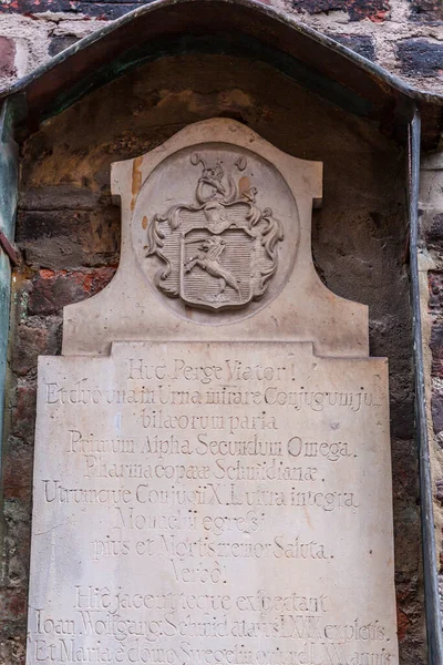 Medieval Stone Script Carvings Exterior Frauenkirche Munich Germany — стоковое фото