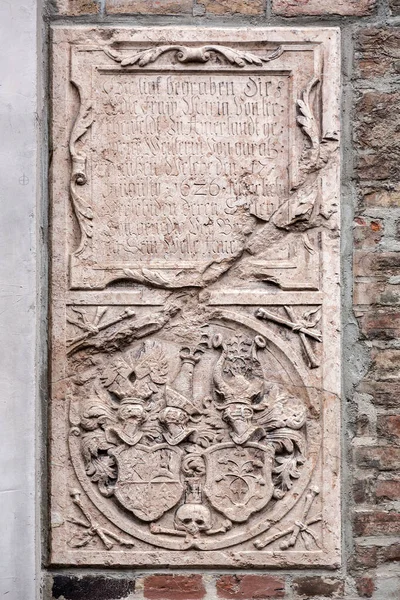 Medieval Stone Script Carvings Exterior Frauenkirche Munich Germany — Fotografia de Stock