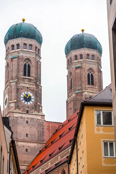 Exterior View Frauenkirche Cathedral Our Lady Munich Bavaria Germany Structure — Fotografia de Stock