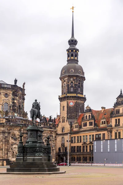 Dresden Germany December 2021 Hausmannsturm Tower Dresden Cathedral Catholic Court — Fotografia de Stock