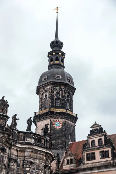Dresden Germany December 2021 Hausmannsturm Tower Dresden Cathedral Catholic Court — Fotografia de Stock