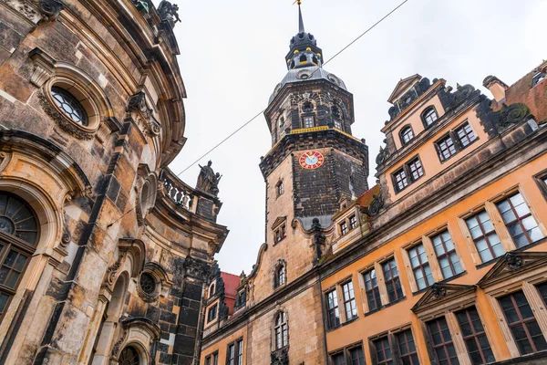 Hausmannsturm Tower Dresden Cathedral Catholic Court Church Old Town Altstadt — Fotografia de Stock