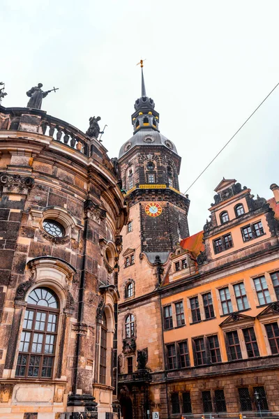 Dresden Germany December 2021 Hausmannsturm Tower Dresden Cathedral Catholic Court — Fotografia de Stock