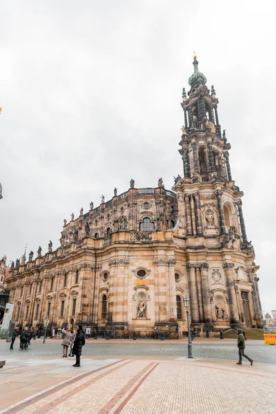 Dresden Germany December 2021 Exterior View Cathedral Holy Trinity Katolische — стоковое фото