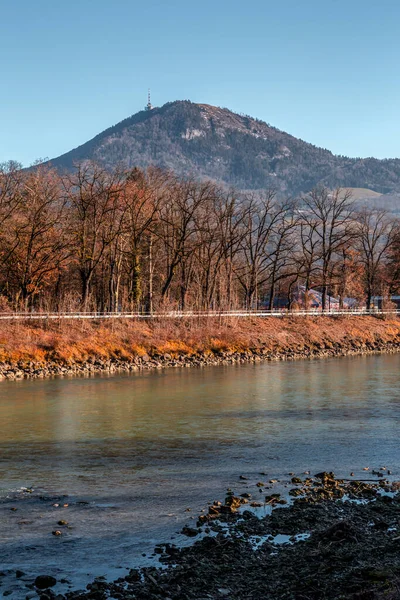 Mountain Salzach River View Salzburg Austria Sunny Winter Day — Stock Photo, Image