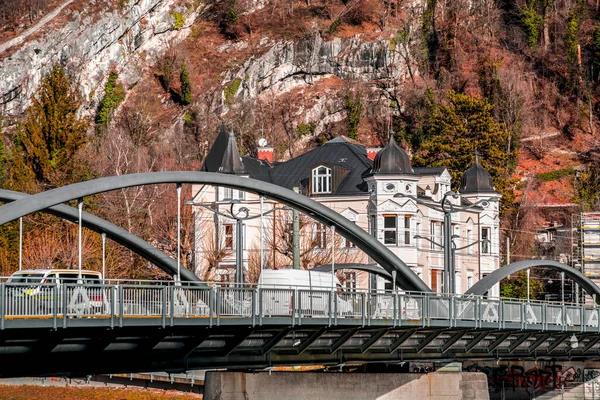 Salzburg Austria December 2021 Karolinenbrucke Salzach River Salzburg Austria Birdge — Stock Photo, Image