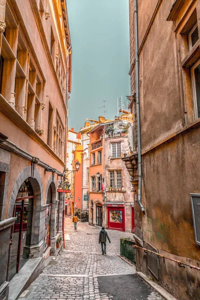 Lyon Francja Stycznia 2022 Widok Ulicę Budynki Starym Mieście Lyonu — Zdjęcie stockowe