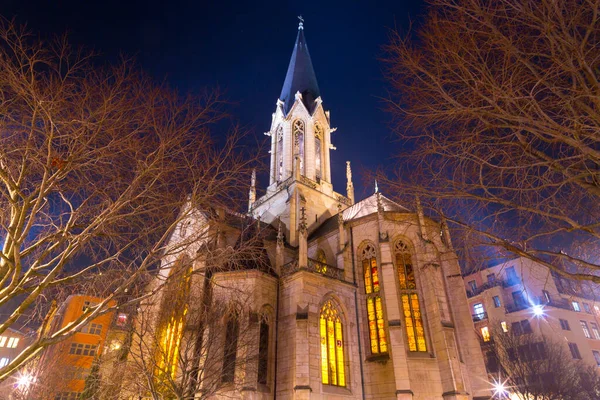 Kościół Jerzego Budynki Wokół Rzeki Saone Nocy Stare Miasto Lyon — Zdjęcie stockowe