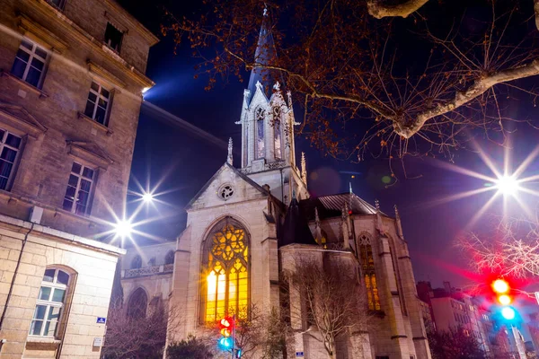 Lyon France January 2022 George Church Buildings River Saone Night — Stock Photo, Image